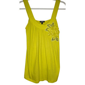 VTG Y2K Express Yellow Floral Sequin Babydoll Soft Pleated Whimsy Baddie Tank SM